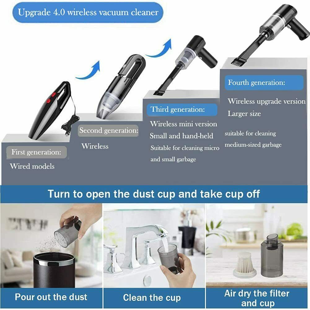 Portable Car Vacuum Cleaner - High Power Cordless Handheld Vacuum for Car & Home