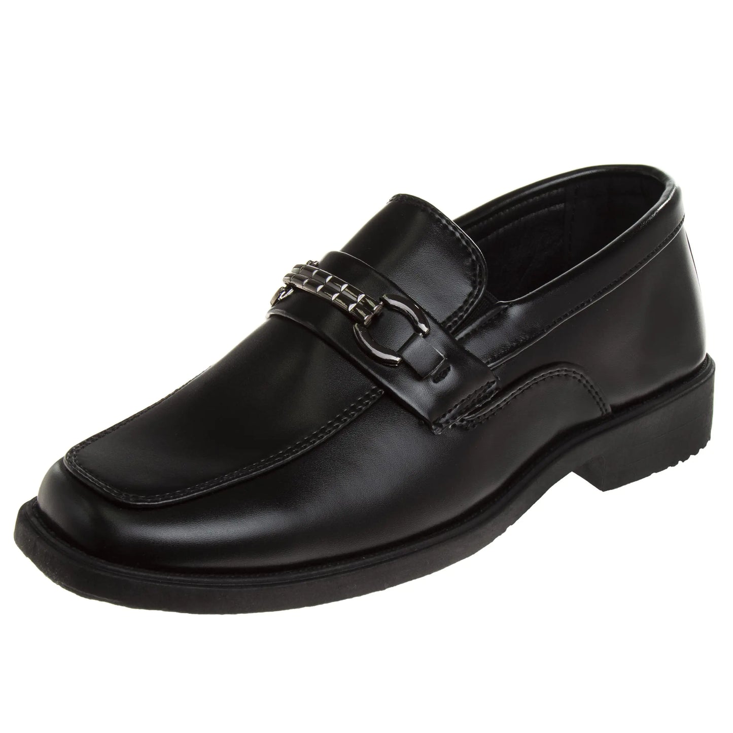 Josmo Boys Dress Shoes – Slip-On Comfort Uniform Oxford Loafer with Buckle - Black (6 Big Kid)