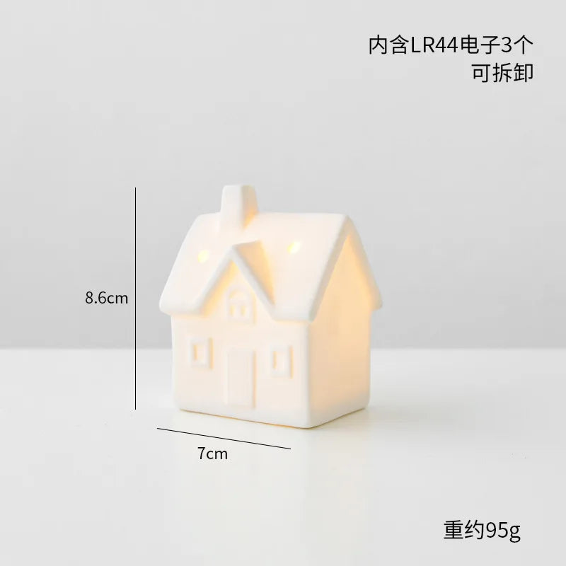 Ceramic Christmas Tree Desktop Decoration Luminous Christmas Small House Christmas Snowman