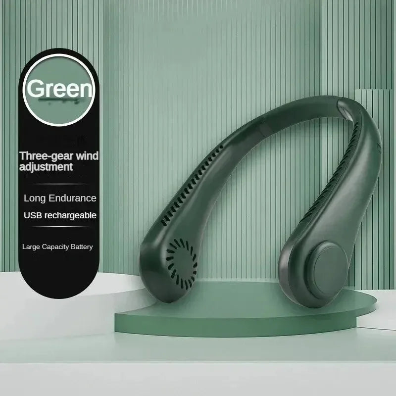 Portable Mini Home Summer Air-cooled Neck Hanging Fan for Outdoor Sports, Running, Travel Without Blades, Wearable USB Neck Stra