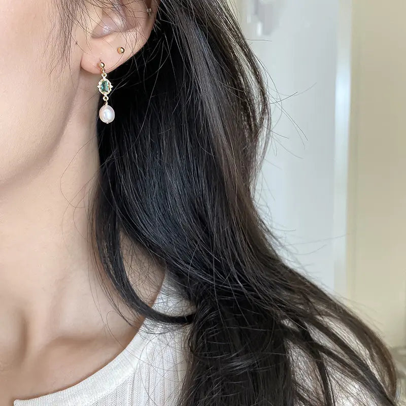 S925 Silver Natural Freshwater Pearl Drop Earrings