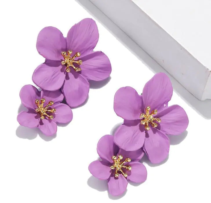 Trendy Multi-Colored Layered Floral Drop Earrings