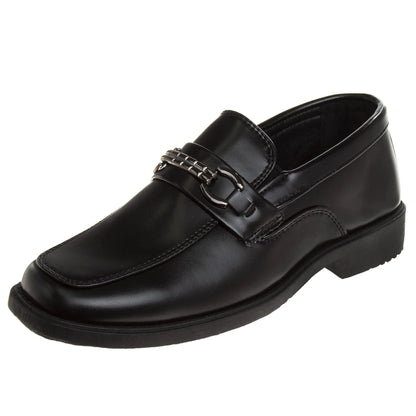 Josmo Boys Dress Shoes – Slip-On Comfort Uniform Oxford Loafer with Buckle - Black (6 Big Kid)