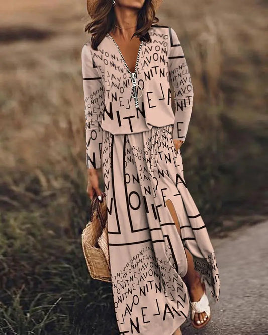 Women's Zipper Dress with Letter Printing Design