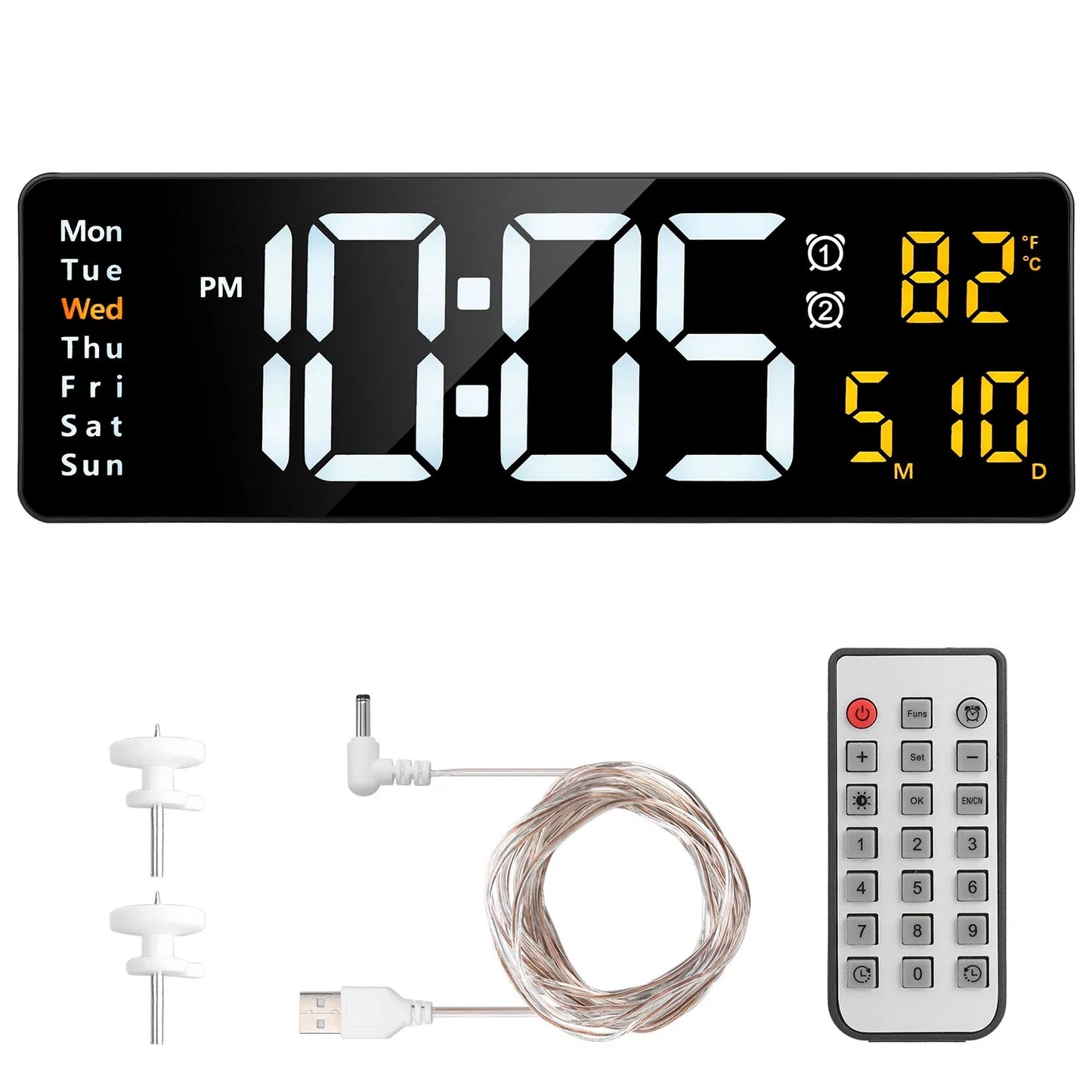 15.7in LED Digital Wall Clock With Remote Control 10 Level Brightness 3 Alarm Settings 12 24Hr Format Timing Countdown Temperature Calendar Display Decorative Clock For Office Home