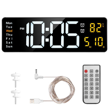 15.7in LED Digital Wall Clock With Remote Control 10 Level Brightness 3 Alarm Settings 12 24Hr Format Timing Countdown Temperature Calendar Display Decorative Clock For Office Home