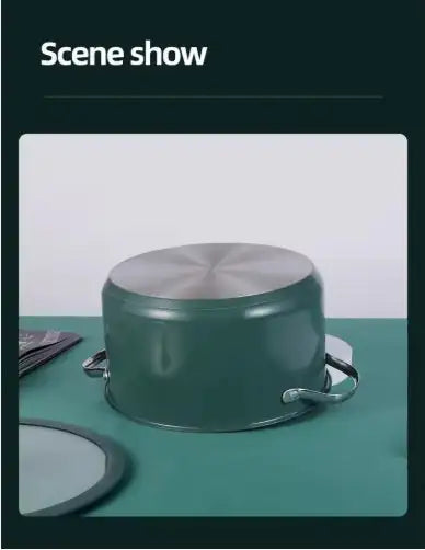 4pcs Stainless Steel Ceramic Coated Pot Set, Including 1 Milk Pot, 2 Stockpots, 1 Non-stick Pan, 4 LIDS And 1 Steamer Green