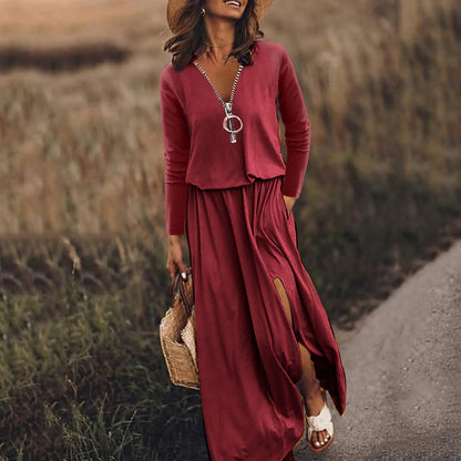 Women's Zipper Dress with Letter Printing Design