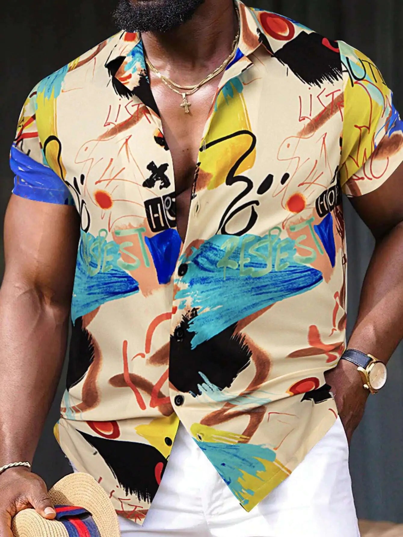 Men's Printed Casual Short Sleeve Letter Shirt