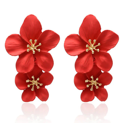 Trendy Multi-Colored Layered Floral Drop Earrings
