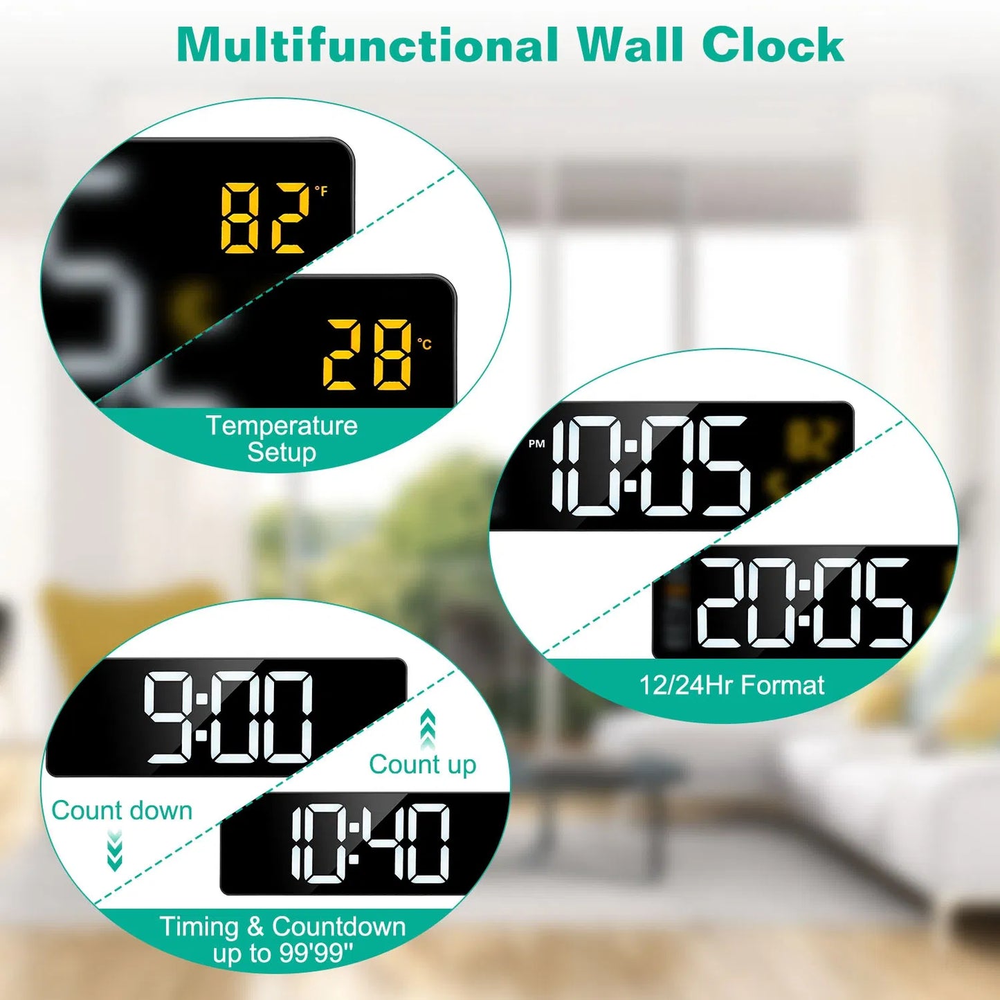 15.7in LED Digital Wall Clock With Remote Control 10 Level Brightness 3 Alarm Settings 12 24Hr Format Timing Countdown Temperature Calendar Display Decorative Clock For Office Home