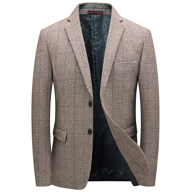 Stylish Gray Plaid Single-breasted Blazer