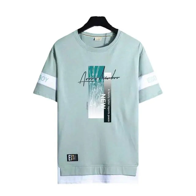 Men's Short Sleeve Printed Letter O-Neck Casual T-Shirt