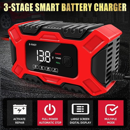 12V & 6A Smart Car Battery Charger Intelligent Pulse Repair Motor Battery AGM & GEL