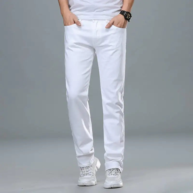Men's Straight-Leg Stretch Pure White Business Jeans