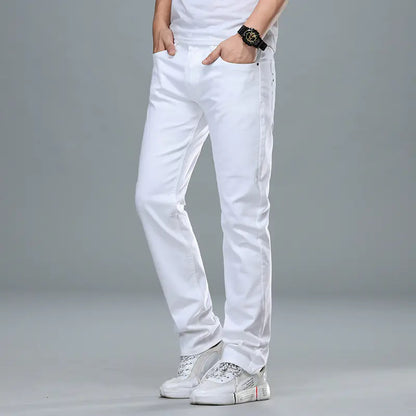 Men's Straight-Leg Stretch Pure White Business Jeans