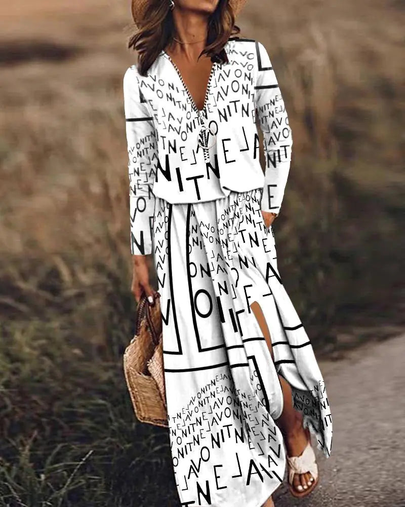 Women's Zipper Dress with Letter Printing Design