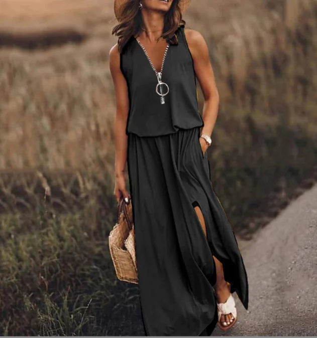 Women's Zipper Dress with Letter Printing Design