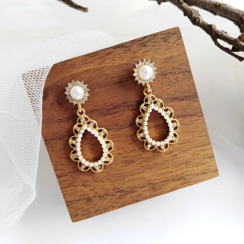 Vintage Minimalist Flower Pearl Drop Earrings S925 Silver