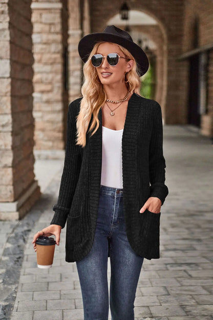 2023 Autumn New Solid Color Striped Long Sleeve Cardigan