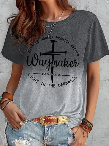 Women's Summer Short Sleeve T-shirt with Cross Print