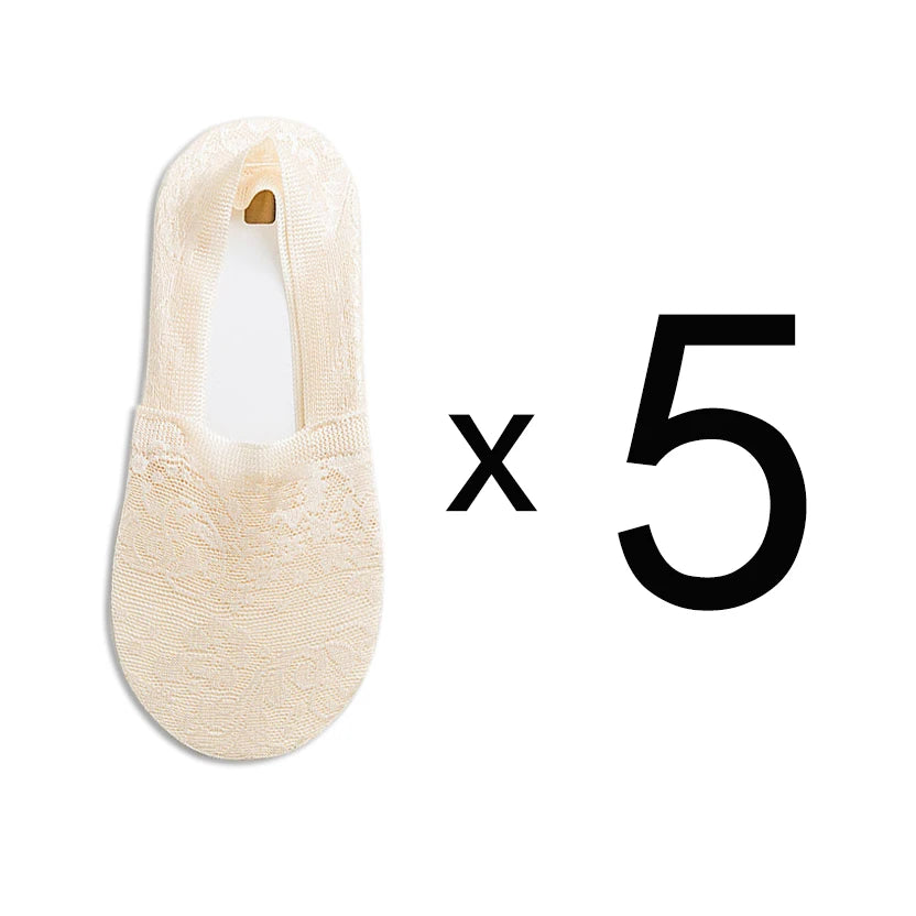 Fashion No-Show Socks – Lace Edge & Non-Slip Comfort!