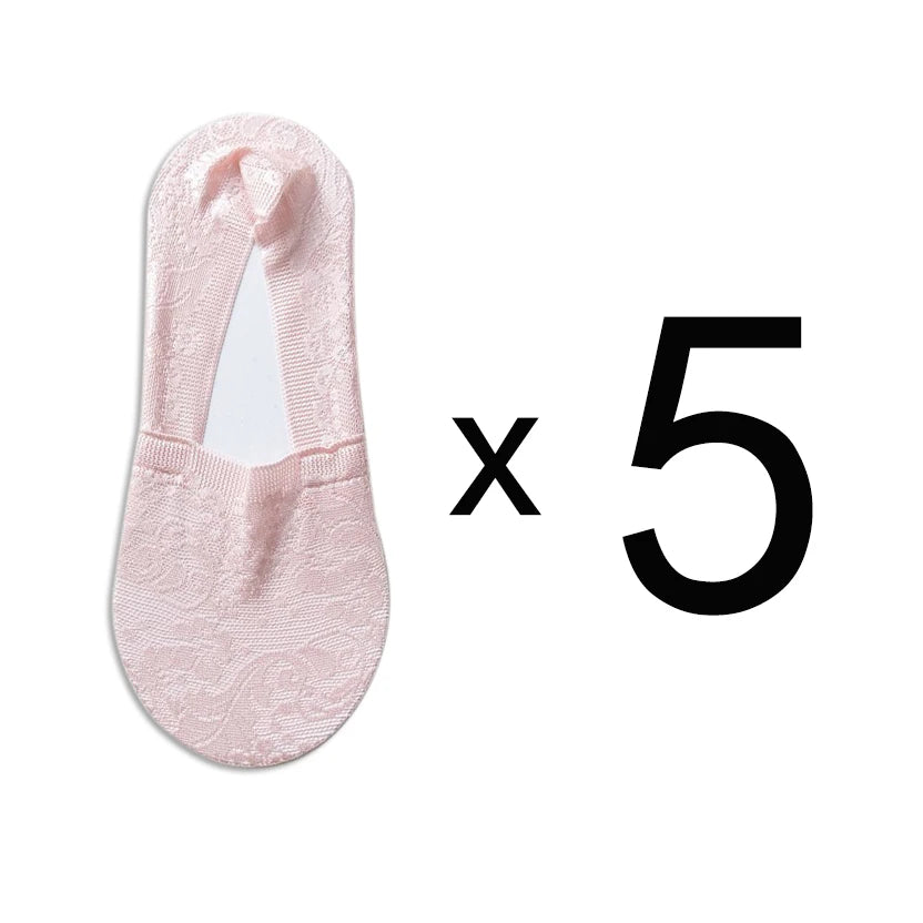 Fashion No-Show Socks – Lace Edge & Non-Slip Comfort!