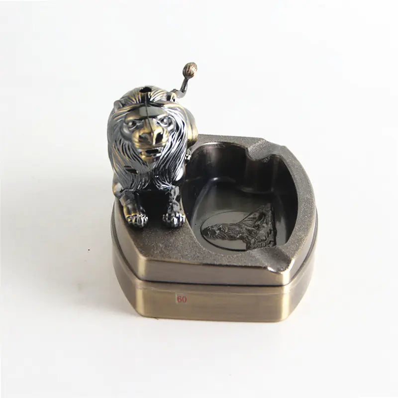Lion Ashtray and Lighter Set, Creative Metal Design
