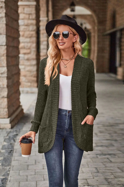2023 Autumn New Solid Color Striped Long Sleeve Cardigan