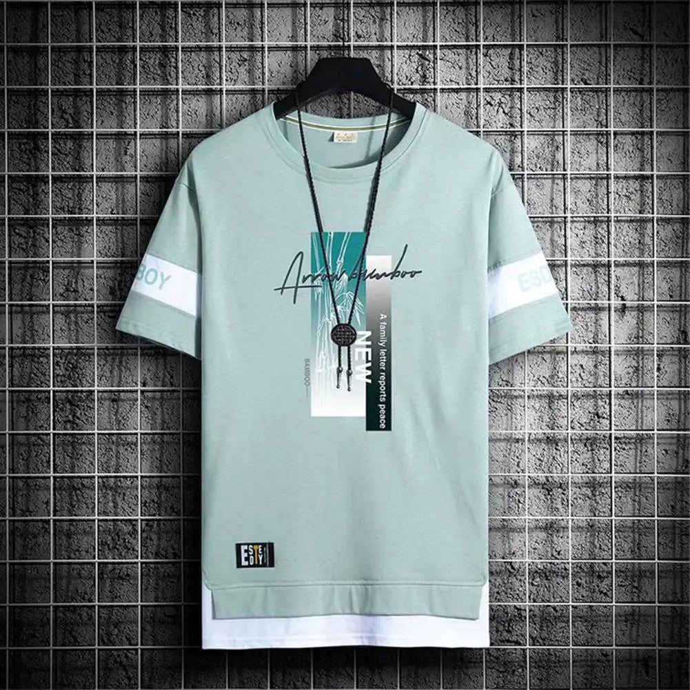 Men's Short Sleeve Printed Letter O-Neck Casual T-Shirt