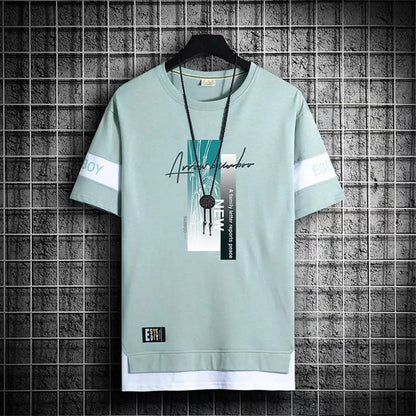 Men's Short Sleeve Printed Letter O-Neck Casual T-Shirt
