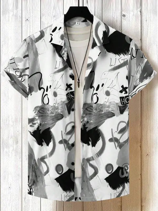Men's Printed Casual Short Sleeve Letter Shirt