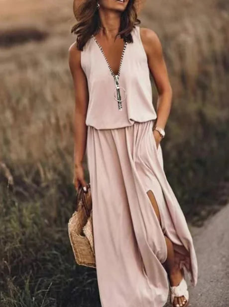 Women's Zipper Dress with Letter Printing Design