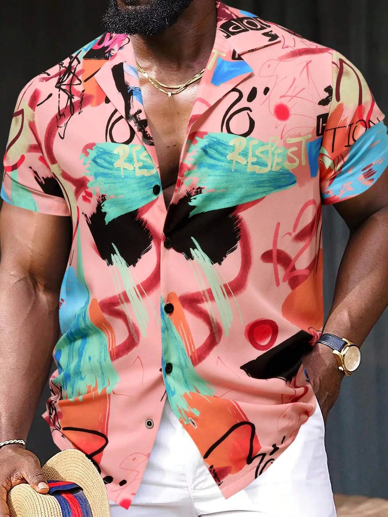 Men's Printed Casual Short Sleeve Letter Shirt