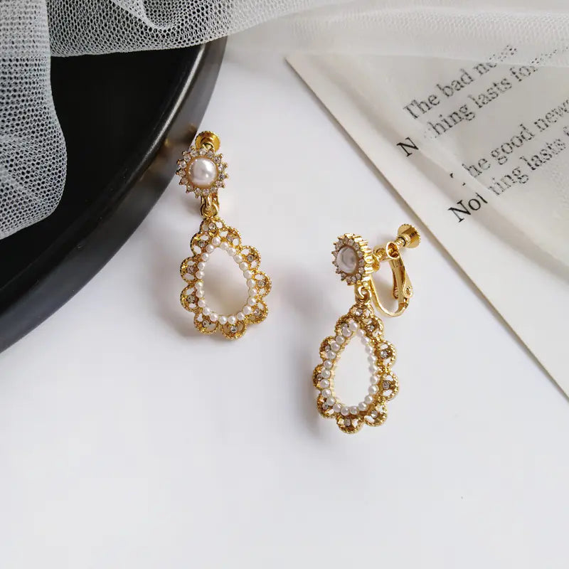 Vintage Minimalist Flower Pearl Drop Earrings S925 Silver