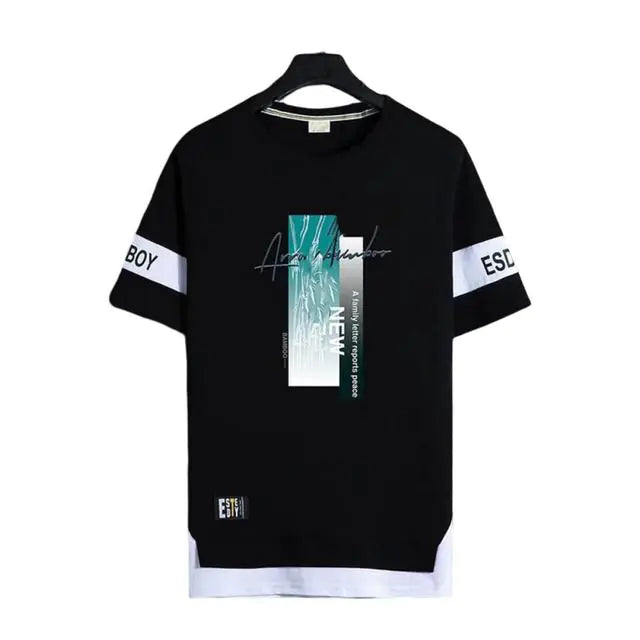 Men's Short Sleeve Printed Letter O-Neck Casual T-Shirt