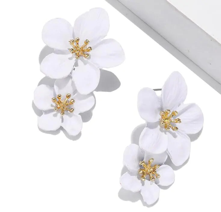 Trendy Multi-Colored Layered Floral Drop Earrings