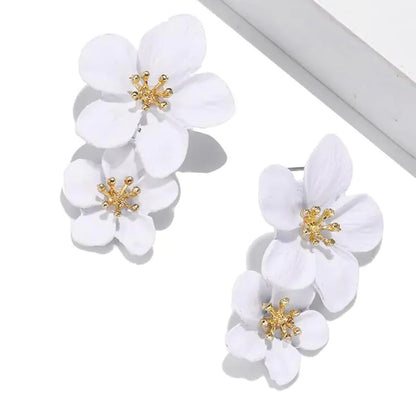 Trendy Multi-Colored Layered Floral Drop Earrings