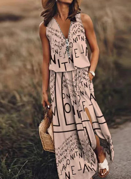Women's Zipper Dress with Letter Printing Design