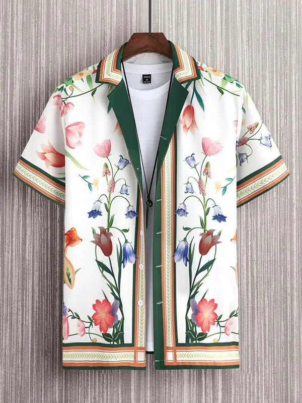 Men's Printed Casual Short Sleeve Letter Shirt