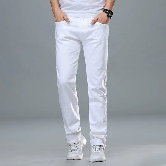 Men's Straight-Leg Stretch Pure White Business Jeans