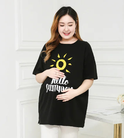 Plus Size Women's Short Sleeve Maternity Printed T-Shirt