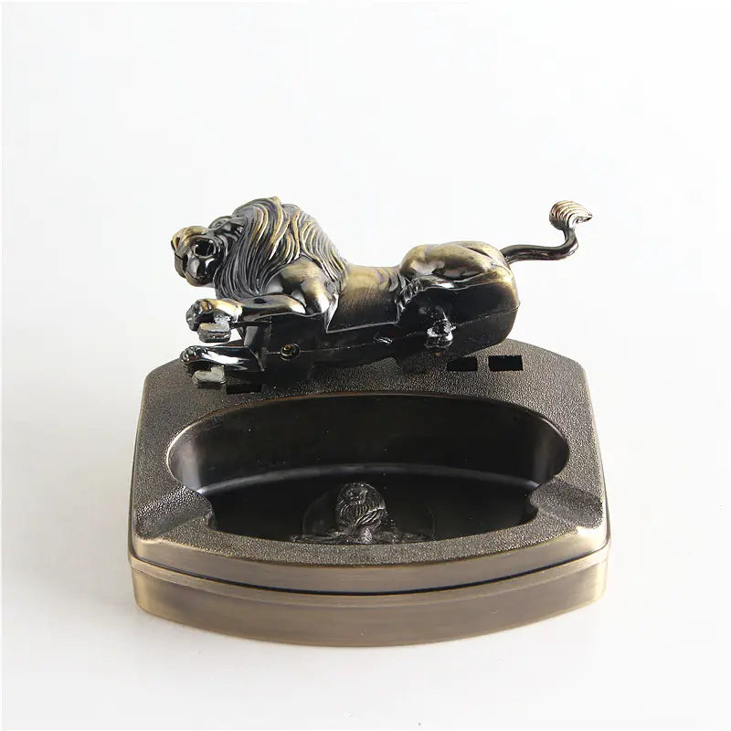 Lion Ashtray and Lighter Set, Creative Metal Design