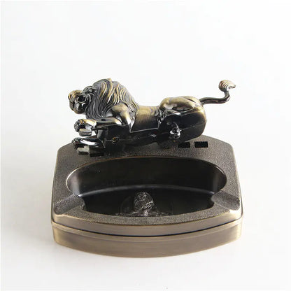 Lion Ashtray and Lighter Set, Creative Metal Design