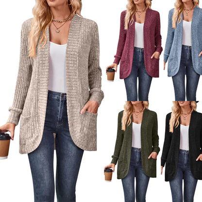 2023 Autumn New Solid Color Striped Long Sleeve Cardigan