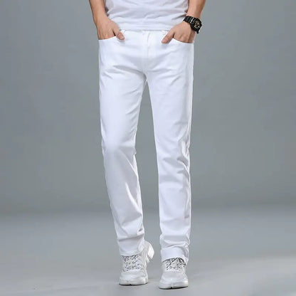 Men's Straight-Leg Stretch Pure White Business Jeans