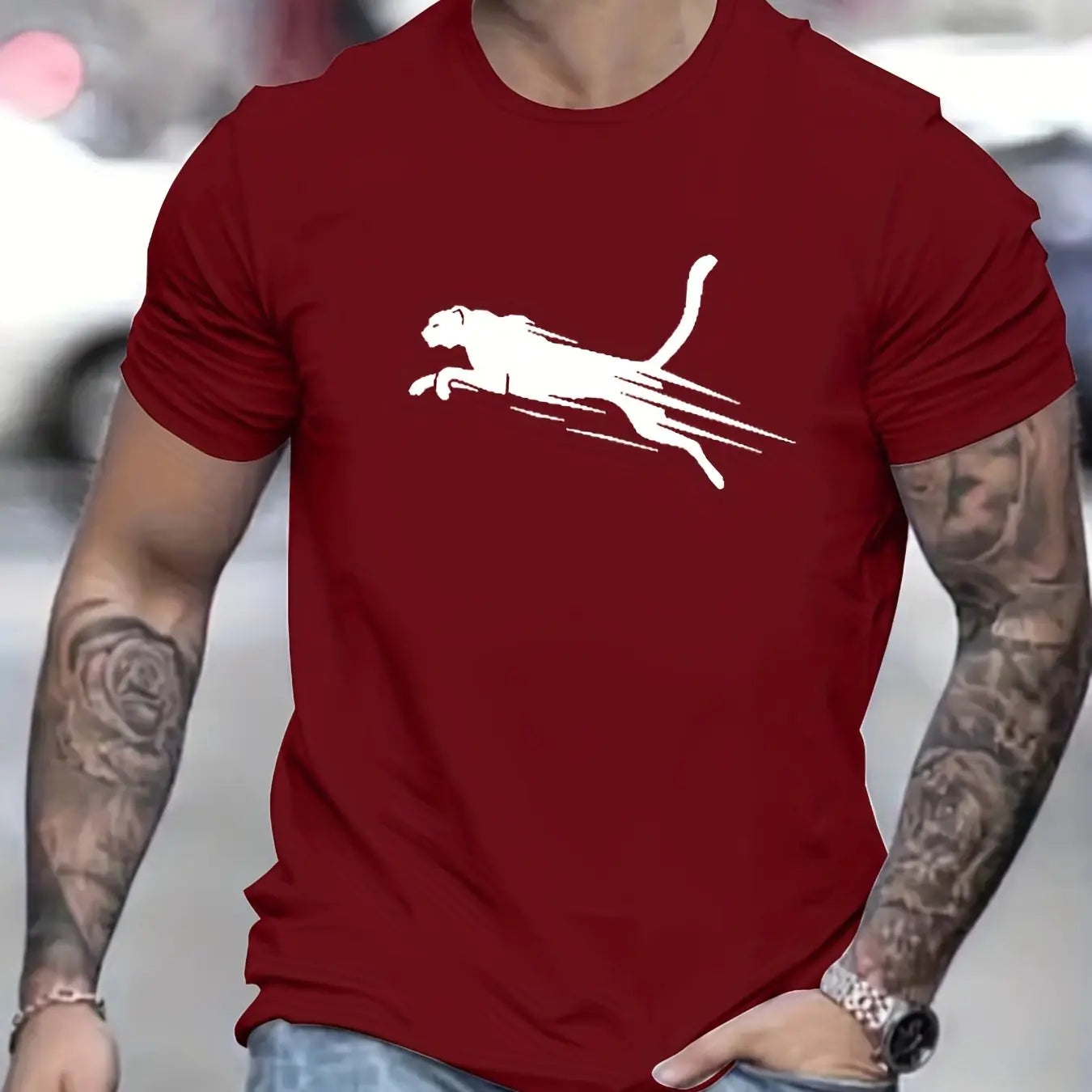 Men's Printed Short Sleeve O-Neck T-Shirt - Plus Size