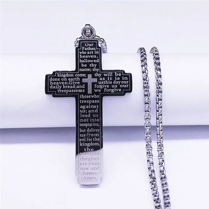 Faithful Charm: Lord's Prayer Scribble Cross Necklace