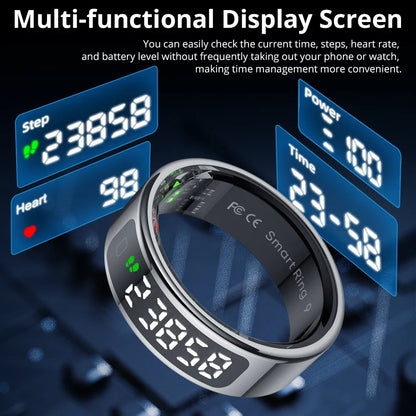 SMART HEALTH MONITOR RING WITH DISPLAY | SMART ACCESSORY WITH TOUCH SCREEN, WIRELESS CHARGING, HEART RATE & SLEEP TRACKING, 5ATM WATERPROOF DESIGN AND ULTRA-LIGHT COMFORT FIT