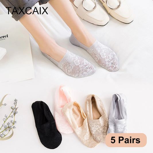 Fashion No-Show Socks – Lace Edge & Non-Slip Comfort!